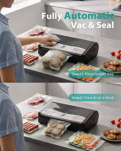 Skiennix Vacuum Sealer Machine - Automatic Food Sealer with Double Heat Seal, Black | Starter Kit Included