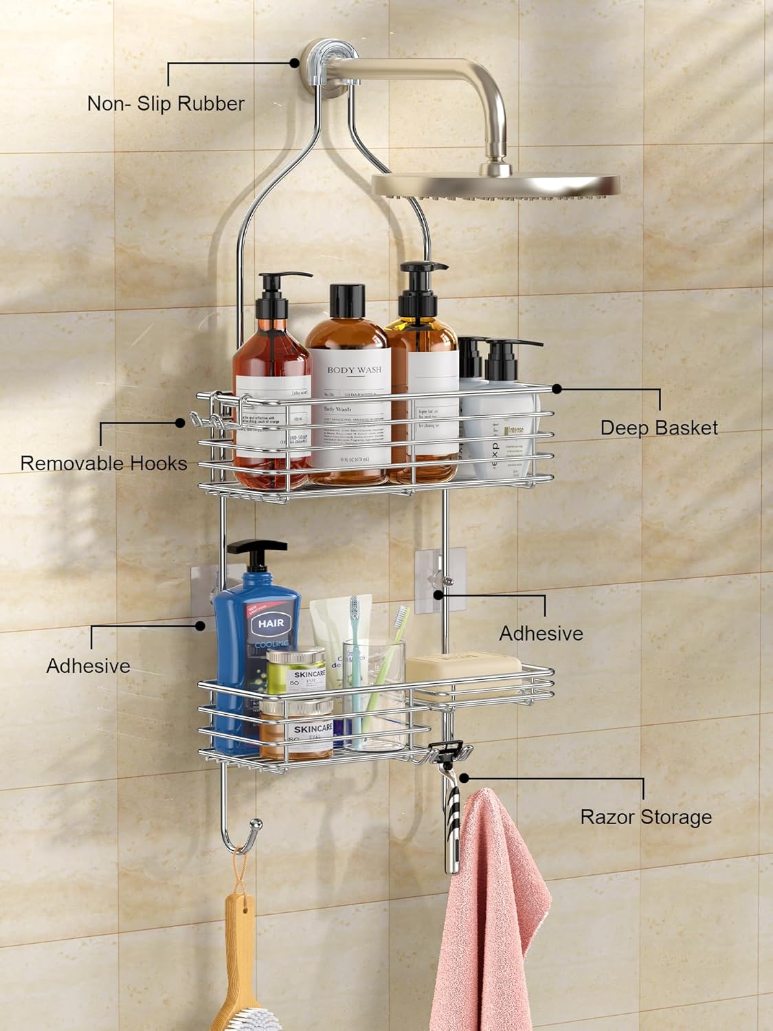SMARTAKE Hanging Shower Head Caddy - Rustproof Stainless Steel Bathroom Organizer | Silver Finish