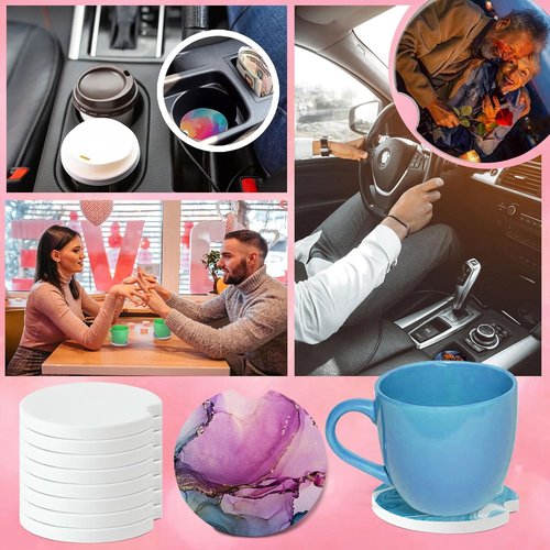 Ceramic Sublimation Blanks Car Coasters - Easy Removal Finger Notch | 48 Pack for Sweat Stain Protection