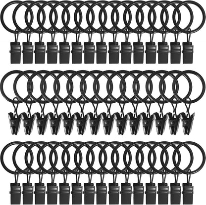 Skiennix 44 Pack Metal Curtain Rings - Durable Drapery Clips with 1-Inch Inner Diameter | Fits 5/8-Inch Rods, Black