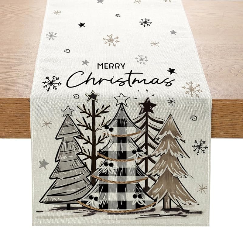 Christmas Trees Grey Table Runner 13x72 Inch - Aqrbeci Snowflake Winter Kitchen Table Decor (Variation: 13"W x 72"L)