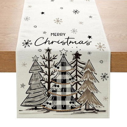 Christmas Trees Grey Table Runner 13x72 Inch - Aqrbeci Snowflake Winter Kitchen Table Decor (Variation: 13"W x 72"L)