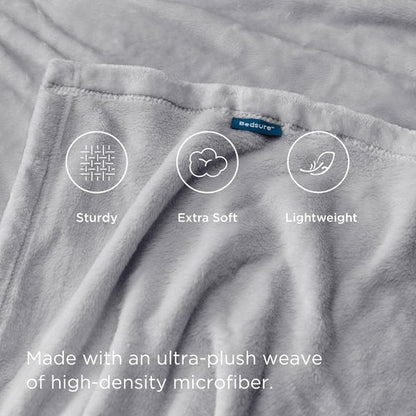Bedsure GentleSoft Fleece Blanket - Lightweight Plush Cozy California King in Light Grey, 102x96 Inches