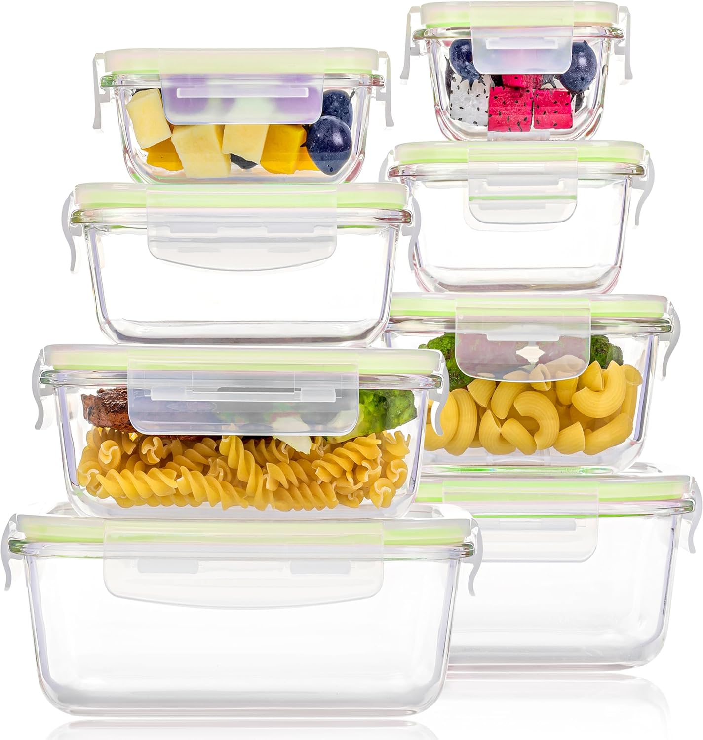 Vtopmart Glass Food Storage Containers - 8 Pack with Lids in Stylish Grass Green Color
