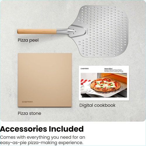 CHEFMAN Indoor Pizza Oven - 12-Inch Pizzas in Minutes, Heats Up to 800°F | Electric Countertop Maker with Touchscreen Presets, Pizza Stone & Peel - Stainless Black