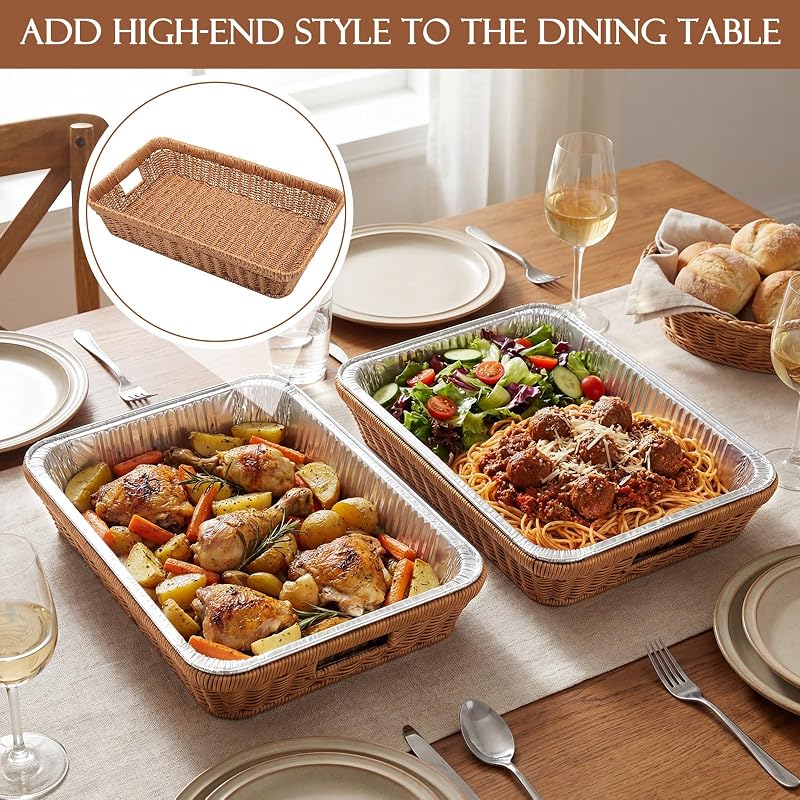 Sawysine 2 Pcs Large Wicker Pan Holder for 21x13-Inch Aluminum Foil Trays - Variation 2