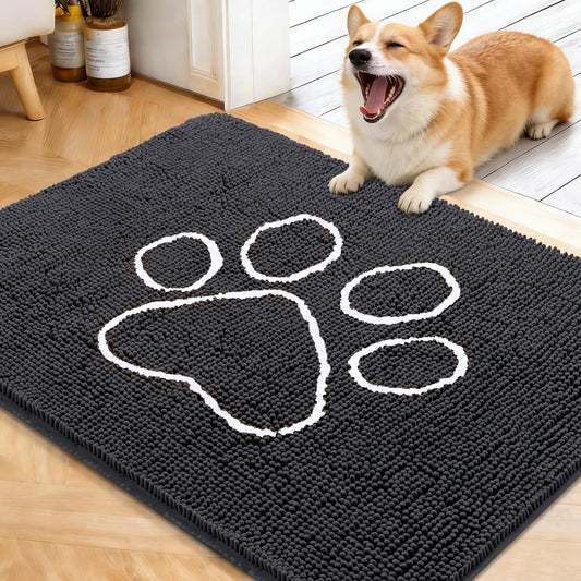OLANLY Dog Door Mat - Absorbent Non-Slip Mud Mat for Paws | Quick Dry Chenille, 40x32, Dark Grey