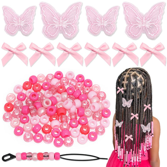 Skiennix 100PCS Small Pink Hair Beads - Gradient Acrylic Bows for Braids & Dreadlocks | Cute Accessories for Women & Girls