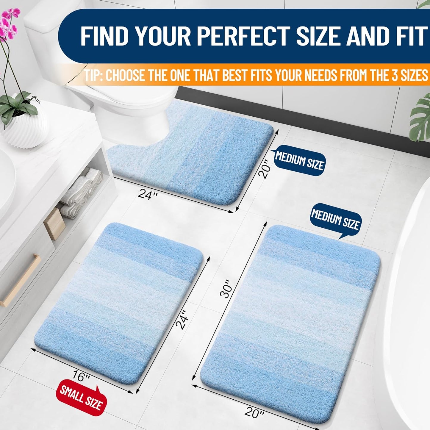 OLANLY Bathroom Rugs - Extra Soft Microfiber Mat, Quick Dry & Machine Washable | 36x24, Sky Blue