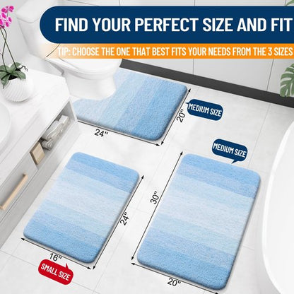 OLANLY Bathroom Rugs Mat 59x24, Extra Soft Absorbent Microfiber Bath Rugs, Rubber Backing, Quick Dry, Machine Washable Bath Mats for Bathroom Floor, Tub and Shower, Home Decor Accessories, Sky Blue
