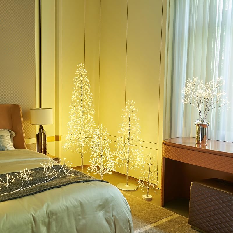 6ft Lighted Starburst Tree with 720 LED Lights - Silver Twig Indoor/Outdoor Decor (Variation: 6ft)