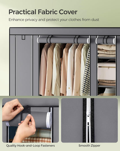 SONGMICS Portable Closet Wardrobe - Non-Woven Fabric Cover Clothes Organizer, 59 x 17.7 x 69 Inches, Gray