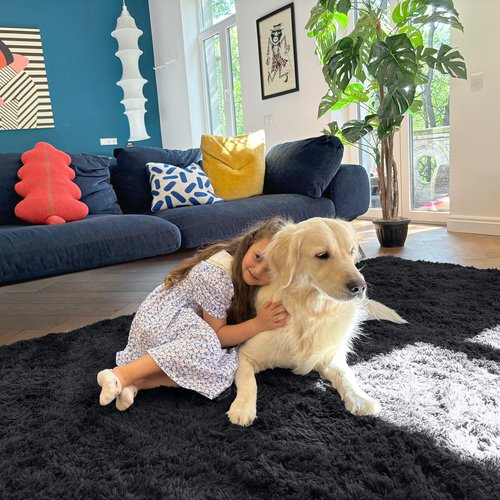 OLANLY 7x7 Machine Washable Large Area Rugs for Living Room, Bedroom, Soft Fluffy Shaggy Bedside Rug, Indoor Floor Carpet for Kids Girls and Boys, Dorms, Nursery, Home Decor Aesthetic, Black