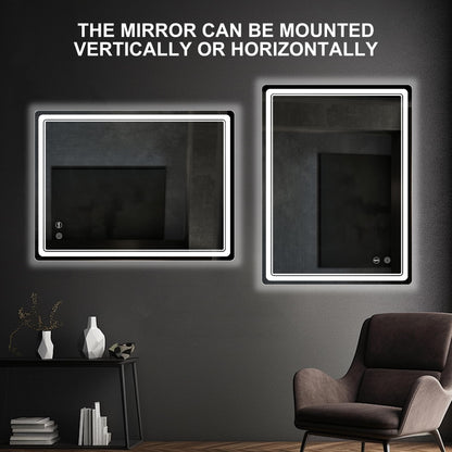 FORTENY Led Mirror for Bathroom Large LED Bathroom Makeup Mirror with Dimmable Lights, Anti-Fog, 27 x 36 inch