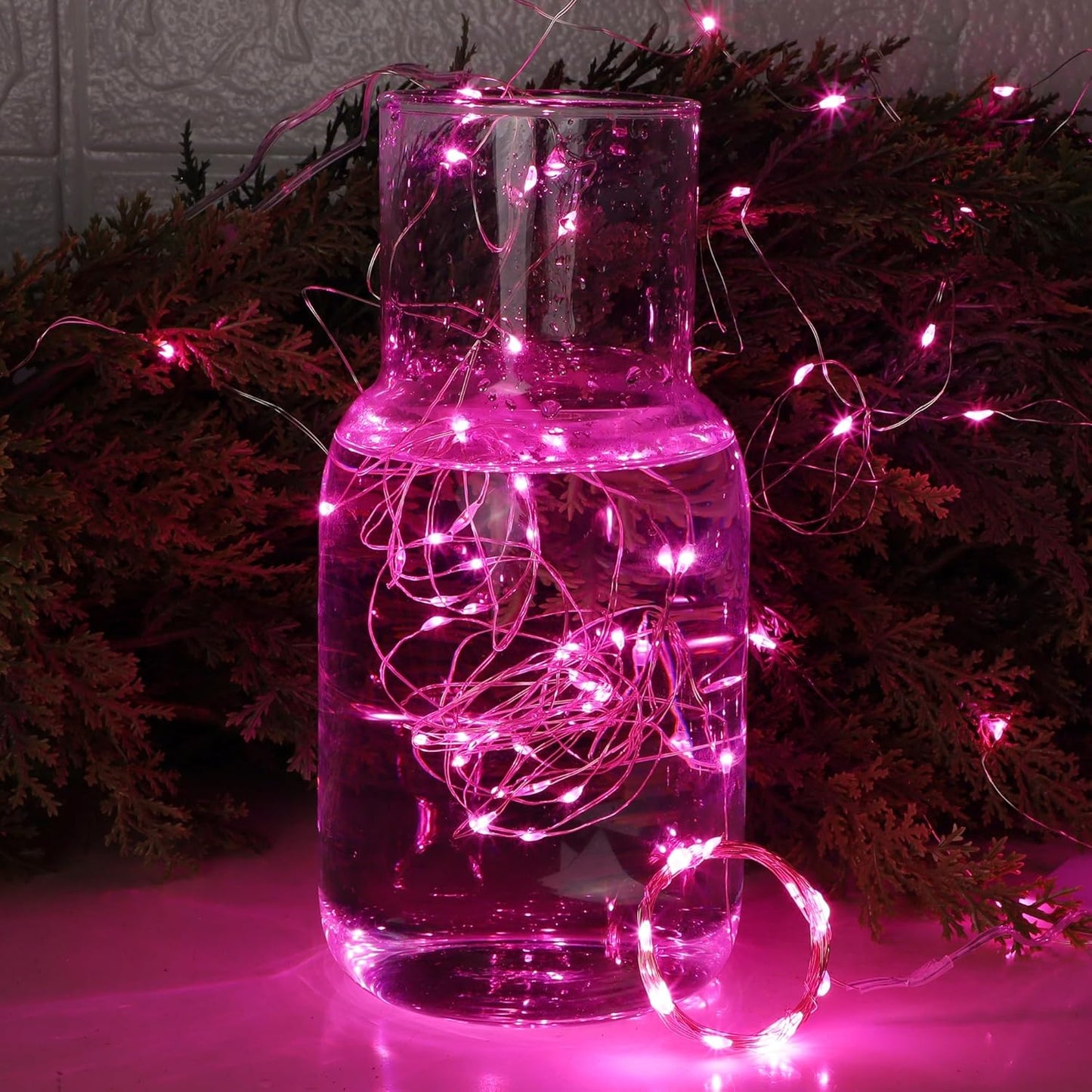 WATERGLIDE 12 Pack Fairy Lights - Battery Operated 20 LED Mini String Lights, 7 ft Waterproof Silver Wire for Wedding Decor | Pink