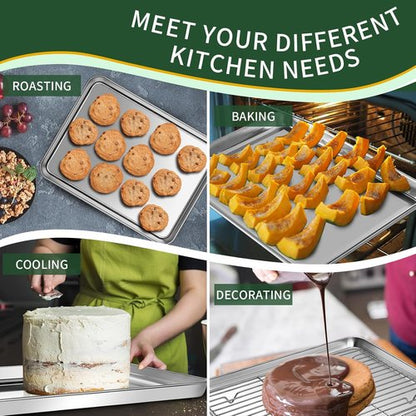 CEKEE Baking Sheet Set - 4PCS Stainless Steel Cookie Sheets with Cooling Rack | Non-Toxic & Easy Clean, 18 x 12 x 1 Inch