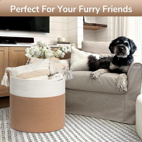 Goodpick Cotton Rope Storage Basket - 15 x 14.2 Inches | Jute Woven Organizer for Blankets & Toys, White