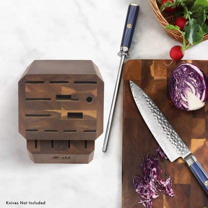 Cangshan Empty Knife Block, 16-Slot Organizer, Flat Top (Acacia Wood)