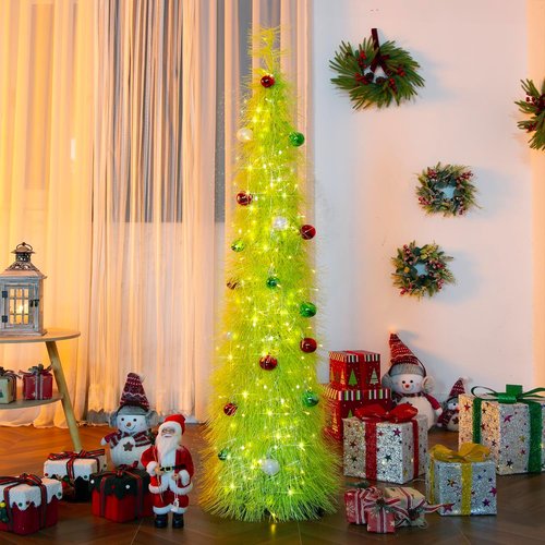 BrilliantJo 5ft Christmas Tree - Collapsible Design with Lights & Ornaments | Green Tinsel Decor