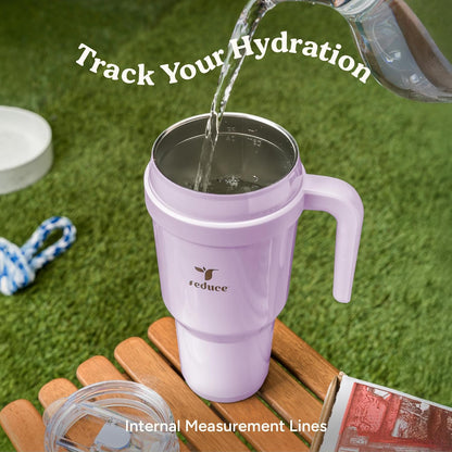 REDUCE 40 oz Stainless Steel Tumbler - Insulated Travel Mug with Handle, Sweat-Proof Lid & Reusable Straw - Keeps Drinks Cold for 24 Hrs, Fits Cupholders, Dishwasher Safe - Lilac Bud