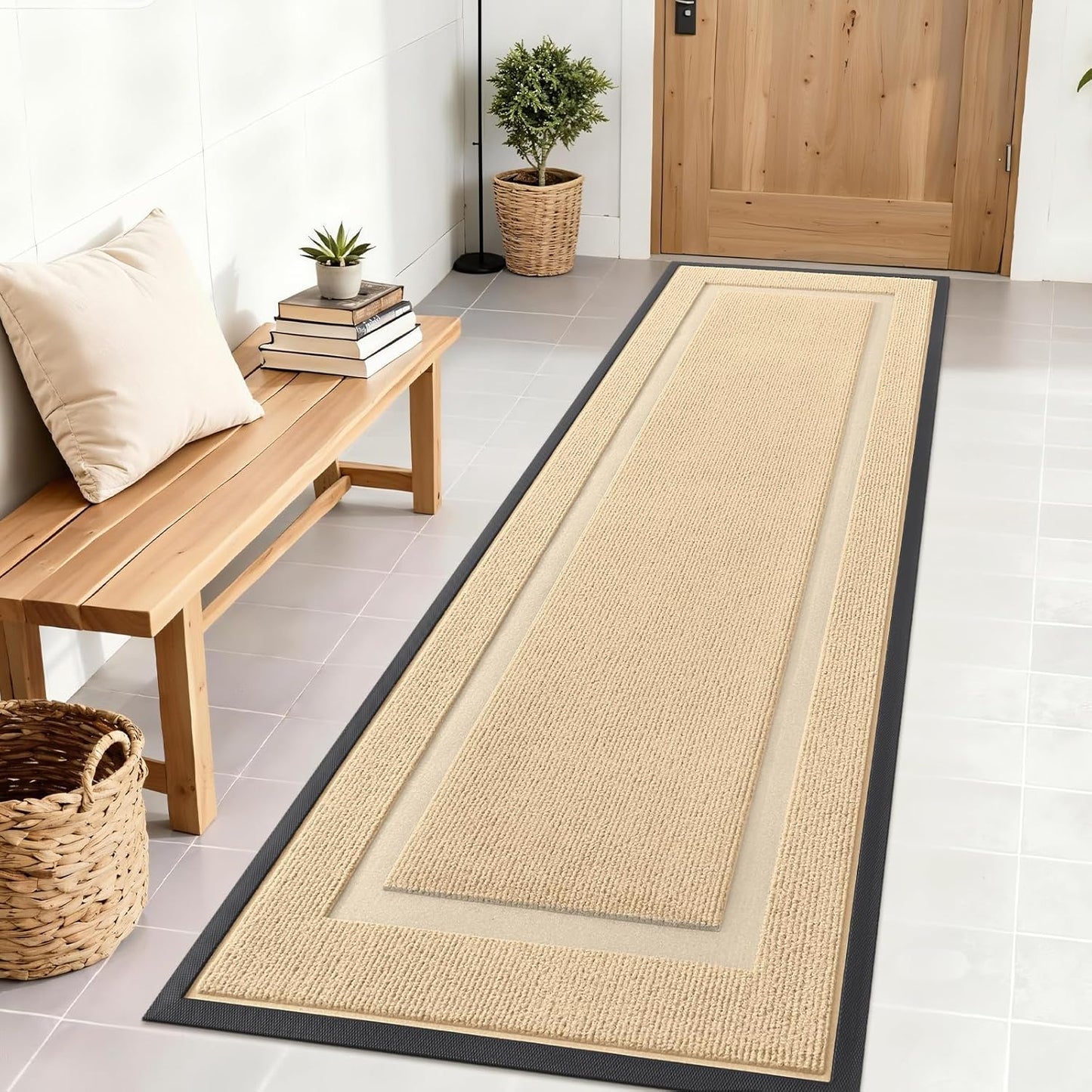OLANLY Front Door Mat - Waterproof All-Season Doormat | Sturdy Natural Rubber, Easy Clean, 71x23, Beige