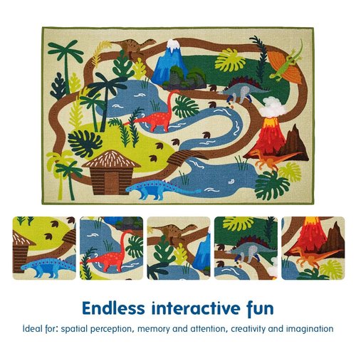 Booooom Jackson Large Dinosaur Rug,Prehistoric Dinosaur Adventure Play Rug - Polyester with Non-Slip Latex Backing Dinosaur Play Mat,Dinosaur Land Mat,Dinosaur Carpet,Dinosaur Area Rug for Kids Room