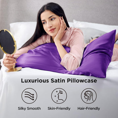 Bedsure Satin Pillowcase - Luxurious Silk-Like Comfort | Standard Size 20x26 Inches, Purple, 2-Pack