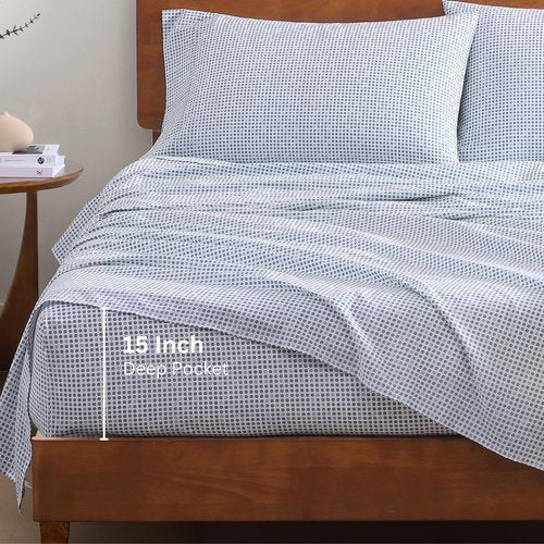 LANE LINEN RV Queen Bed Sheets Set - 100% Organic Cotton Sheets Short Queen Size, 4Pc Cooling Sheets for Bed, Hotel Luxury Bed Sheets Set, RV Queen Size Bed Set deep Pockets Upto 15" - Polka Dot