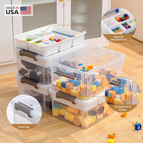 Citylife 17 QT Clear Plastic Storage Box - Removable Tray for Craft Organizing & Bead Storage