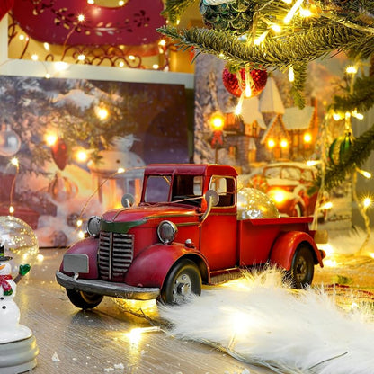 12'' Iron Red Classic Truck Figurine - Desk Decor, Wine Holder & Christmas Centerpiece (Variation: Red+12'')
