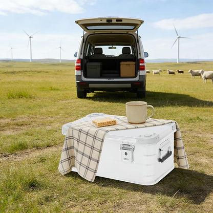 30L Aluminum Storage Box with Lid - Dustproof, Stackable with Rubber Seal & Handles - Silver