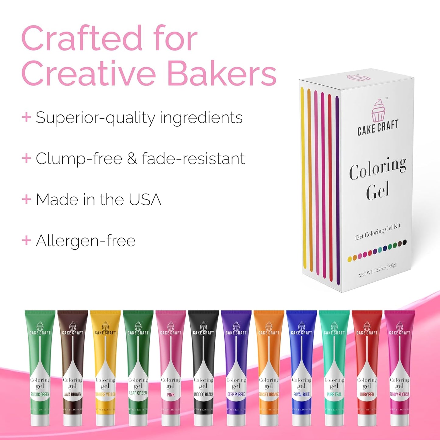 Cake Craft Coloring Gel Kit - 12 Vibrant Edible Colors for Icing, Fondant, Cake Batter & Cookies