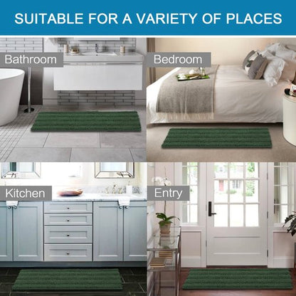 H.VERSAILTEX Bathroom Rugs Bath Rug Set 2 Piece Bathroom Contour Rug Toilet Mat Sets Non Slip Contour Bath Rug Ultra Thick Water Absorbent Striped Bath Mats(47" x 17" Plus 20" x 20" U, Bronze Green)