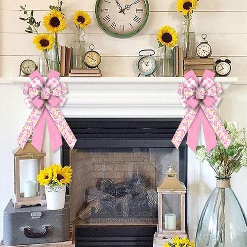 Estivaux Large Spring Flower Wreath Bows - Pink Burlap Butterfly Design for Weddings & Parties