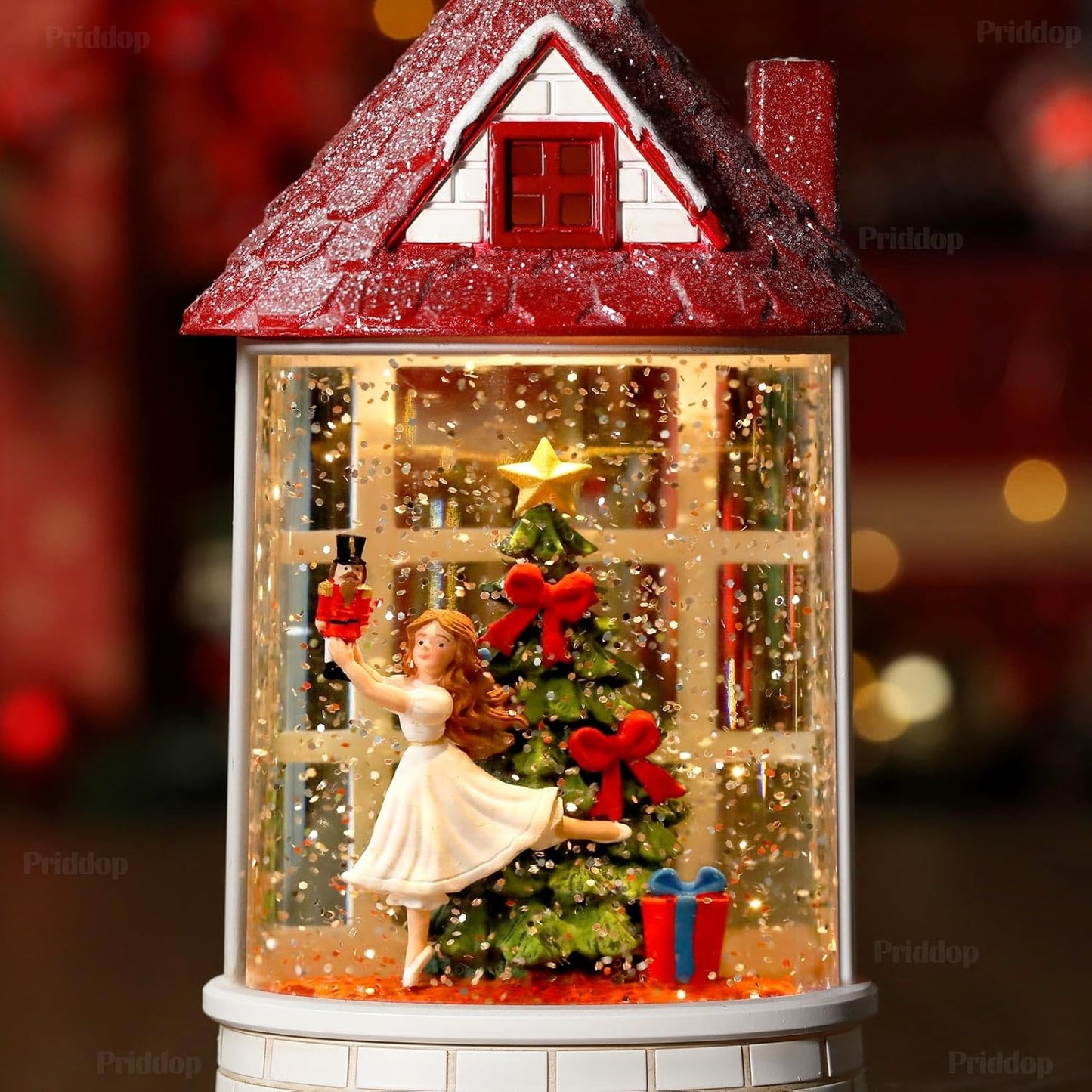 Priddop Nutcracker Snow Globe - Musical Ballerina Christmas Decoration | USB/Battery Powered, Glitter Swirl