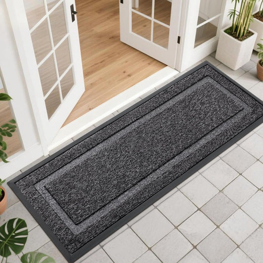 OLANLY Front Door Mat Indoor Outdoor Entrance, Waterproof All-Season, All-Weather Doormat, Sturdy Natural Rubber, Low Profile, Easy Clean Patio Porch Entryway Mat, 47x17, Black and White