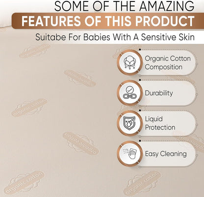 Skiennix Organic Mattress Protector Pad - OCS Certified Waterproof Cotton Cover | 250 GSM Deep Pocket Comfort