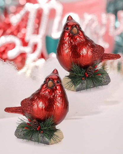 iStatue Red Cardinal Bird Figurines Set of 2 - 6.3'' Realistic Resin Statues for Holiday Home Decor