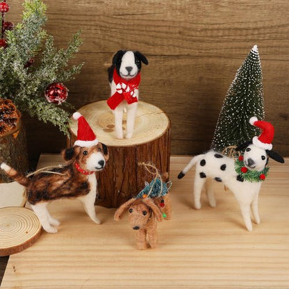 Juegoal Christmas Felt Dog Ornaments - Set of 4 Cute Wool Puppy Decorations for Holiday Wreaths & Trees