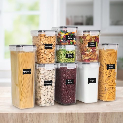 Freshware Kitchen Storage Containers - 48 PCS Airtight Plastic Food Storage Set with Labels & Measuring Spoons
