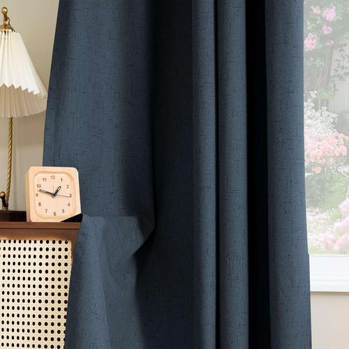 H.VERSAILTEX 100% Blackout Curtains for Bedroom 63 Inches Long Grommet Linen Face Full Light Blocking Curtain Drapes for Living Room Thermal Linen Look Curtains 2 Panels Set, 52" W x 63" L, Navy
