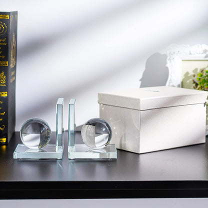 Skiennix Crystal Bookends - L Shape Non-Skid Heavy-Duty Book Holder | 4 Inch Clear Decorative Ornaments