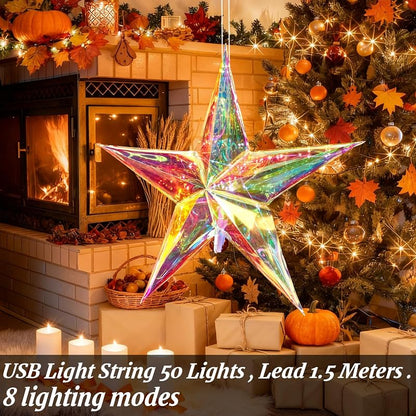 24-Inch Iridescent Moravian Star Lights - 5-Pointed 24inch Variation