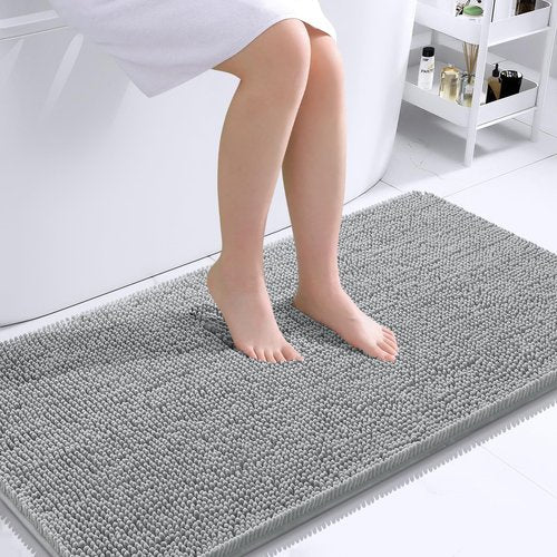 OLANLY Bathroom Rugs 44x24, Extra Soft Absorbent Chenille Bath Rugs, Rubber Backing Quick Dry, Machine Washable Bath Mats for Bathroom Floor, Tub and Shower, Home Decor Accessories, Light Grey