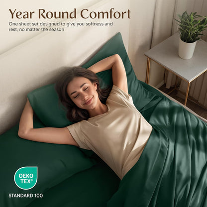 Utopia Bedding Queen Size Sheet Set - Soft, Breathable Microfiber, 4-Piece in Emerald Green | Oeko-Tex Certified