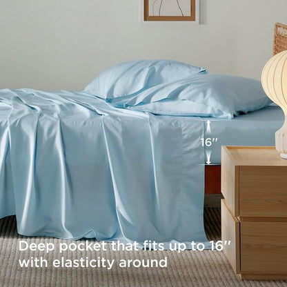 Bedsure King Size Sheets Set - Cooling Bamboo Rayon Sheets for Hot Sleepers | Breathable & Soft, Aqua