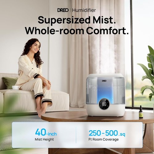 DREO 6L Top Fill Humidifier - Quiet 28 dB Cool Mist for Large Rooms | 60H Runtime, Easy to Clean, Night Light
