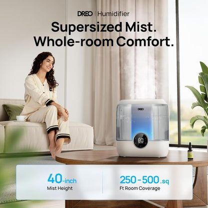 DREO 6L Top Fill Humidifier - Quiet 28 dB Cool Mist for Large Rooms | 60H Runtime, Easy to Clean, Night Light