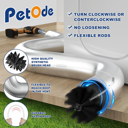 PetOde Dryer Vent Cleaner Kit - 32 Feet Flexible Brush with Quick Snap Drill Attachment for Effective Cleaning