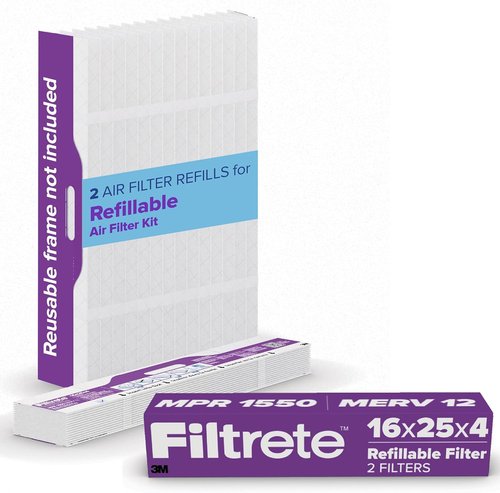 Filtrete Refillable Air Filter - MPR 1550, MERV 12, Allergen & Virus Protection | 16x25x4, 2 Pack
